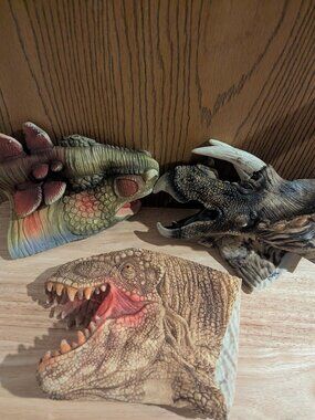 Set of 3 Realistic Dinosaur Hand Puppets Rubber T-Rex Future Paleontologist